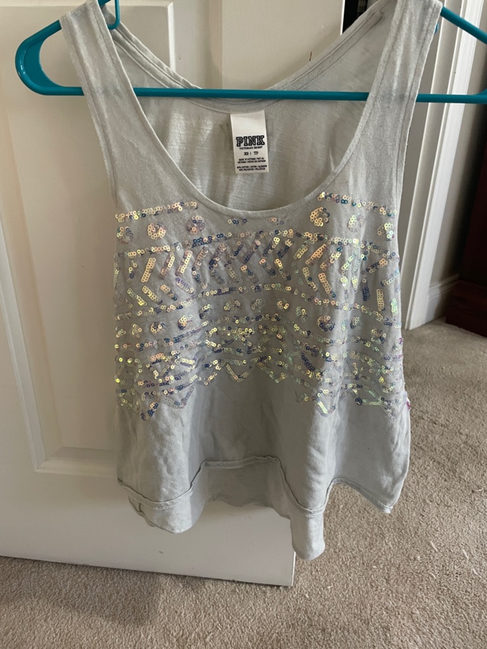 PINK Victoria's Secret Silver Sequin Scoop Neck Tank